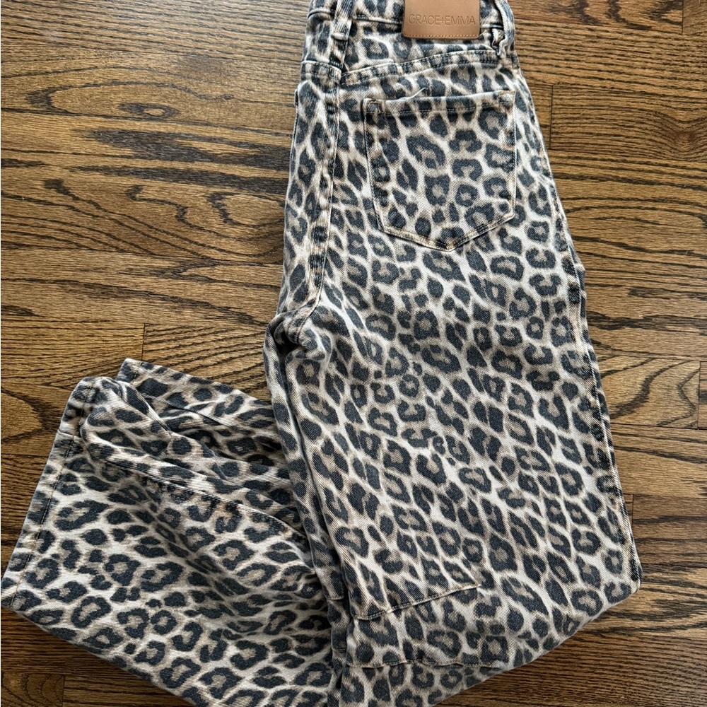 Grace & Emma Low Slung Leopard Barrel Boutique Western Cowgirl Jeans